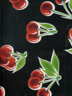 Oilcloth - Poly/Cotton Vinyl - Cherries - Black