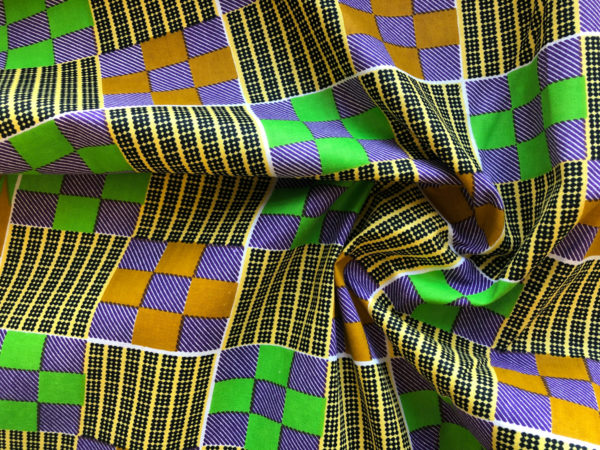 Wax Print Cotton - Green & Purple Checks