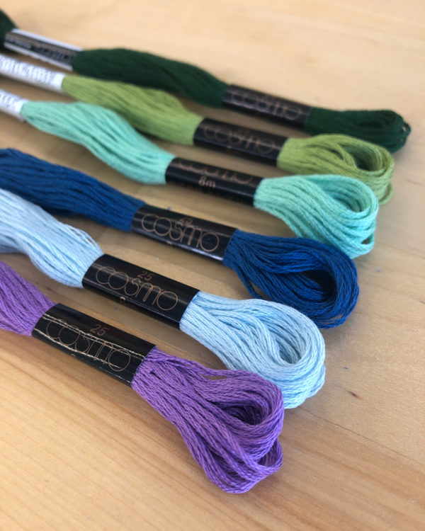 Cosmo Cotton Embroidery Floss 8m Skein - Greens/Blues/Purples