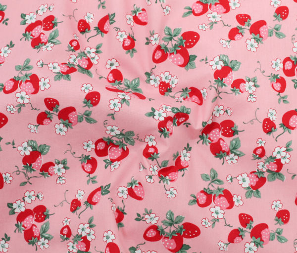 Cotton Poplin - Sweet Strawberries - Pink