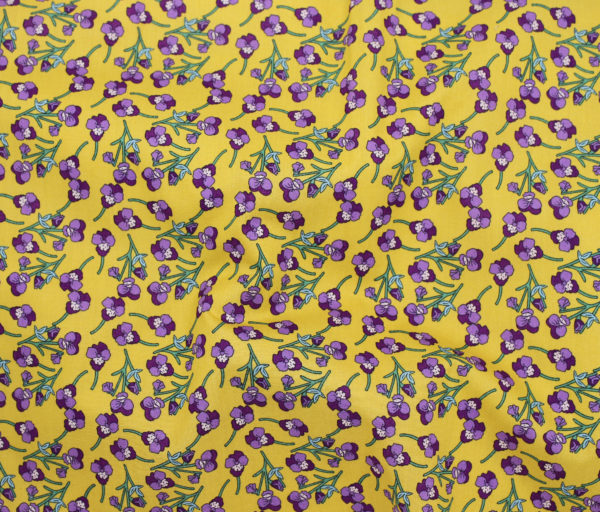 Cotton Poplin - Pansies - Yellow/Purple