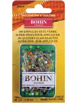 Bohin Applique Super Fine Glass Head Pins - 3/4"