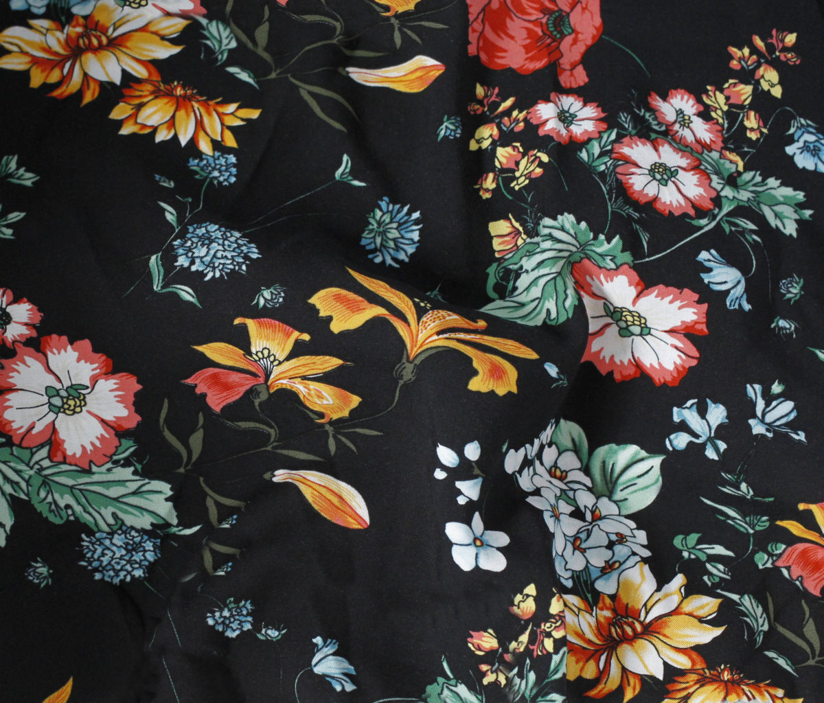 Rayon Challis - Winter Floral - Black - Stonemountain & Daughter Fabrics