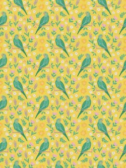 Quilting Cotton - Birds & Blooms - Budgies - Yellow