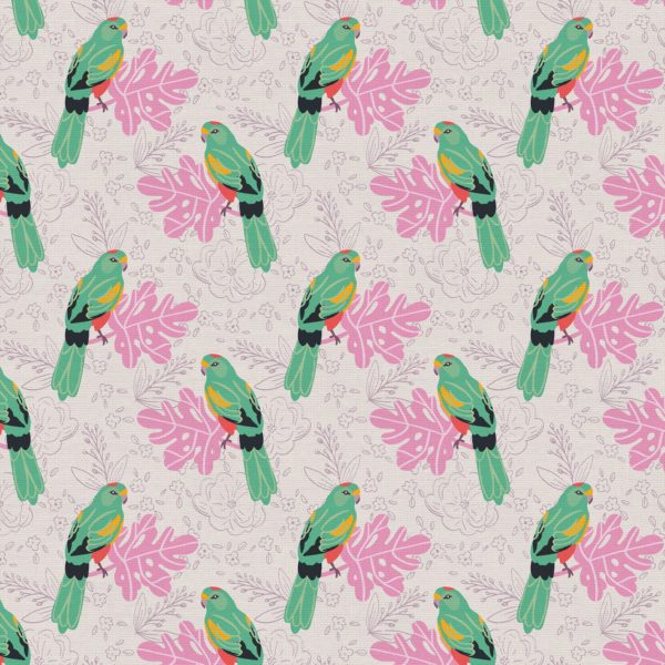 Quilting Cotton - Birds & Blooms - Parrots - Grey