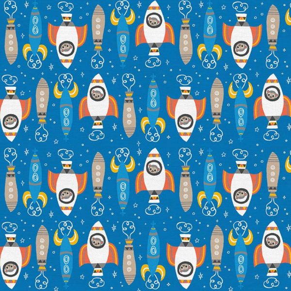 Quilting Cotton - Space Monkey - Spaceship - Blue