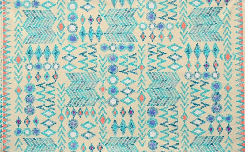 Kokka - Cotton/Linen - Fabric Caravan - Tapestry - Aqua/Orange ...