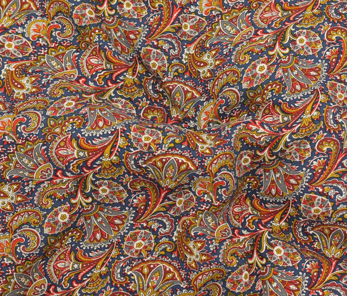 Viscose Crepe - Paisley - Red/Blue - Stonemountain & Daughter Fabrics