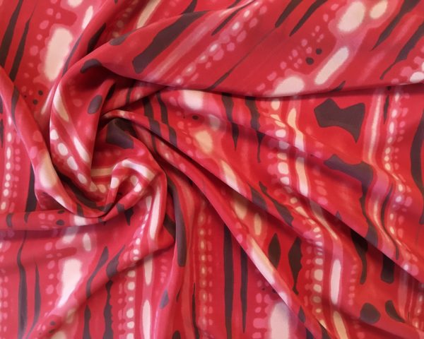 Silk Crepe de Chine - Abstract Stripe - Red