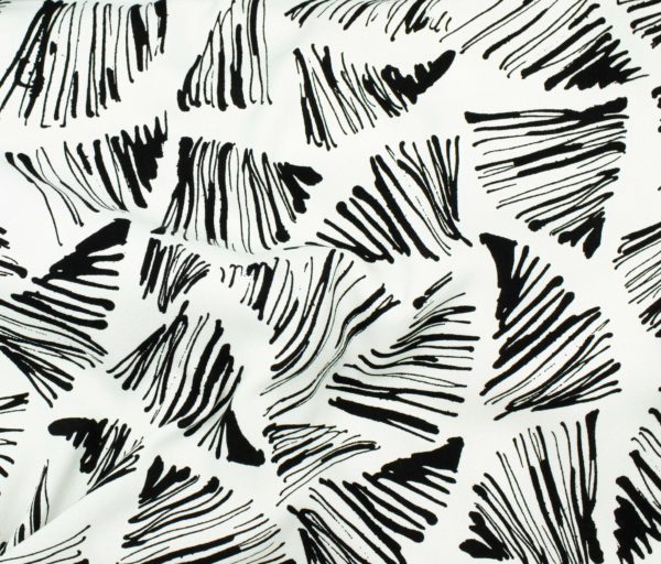 Viscose Crepe - Scribble Triangles - White/Black