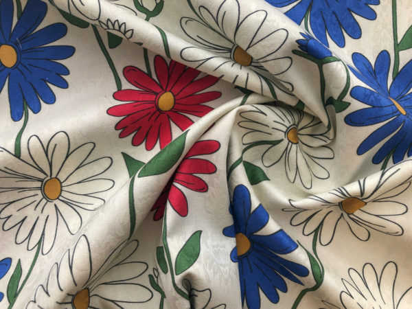 Italian Designer Cotton/Spandex Jacquard – Daisies – White