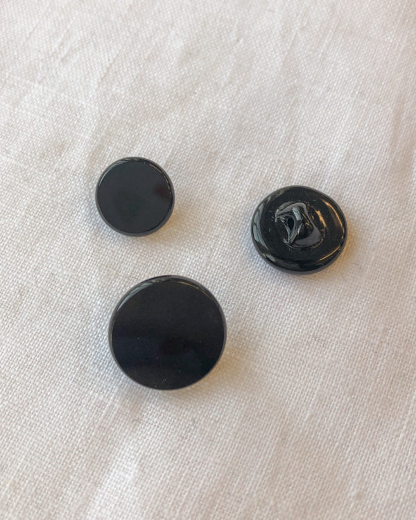 Vintage Glass Buttons - Black Faceted Circle