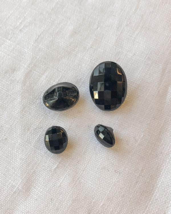 Vintage Glass Buttons - Black Faceted Circle