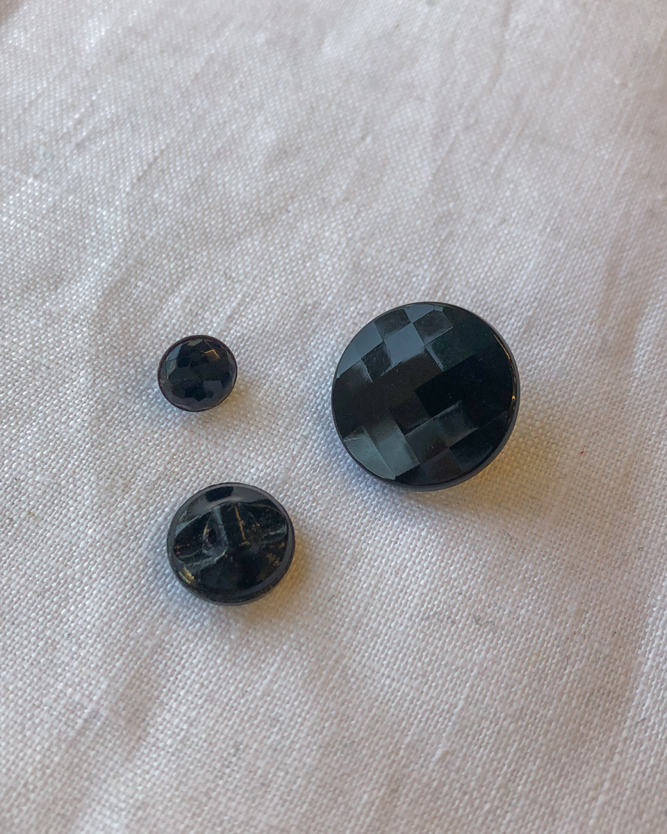 Glass Faceted Buttons Antique Black Glass Button Lot Vintage Sewing Notions