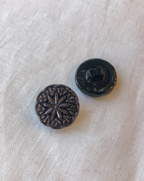 Vintage Glass Buttons - Black Faceted Circle