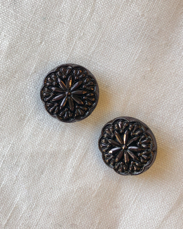 Vintage Glass Buttons - Black Faceted Circle