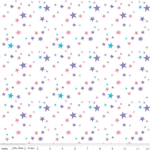 Quilting Cotton - Uni the Unicorn - Stars - White