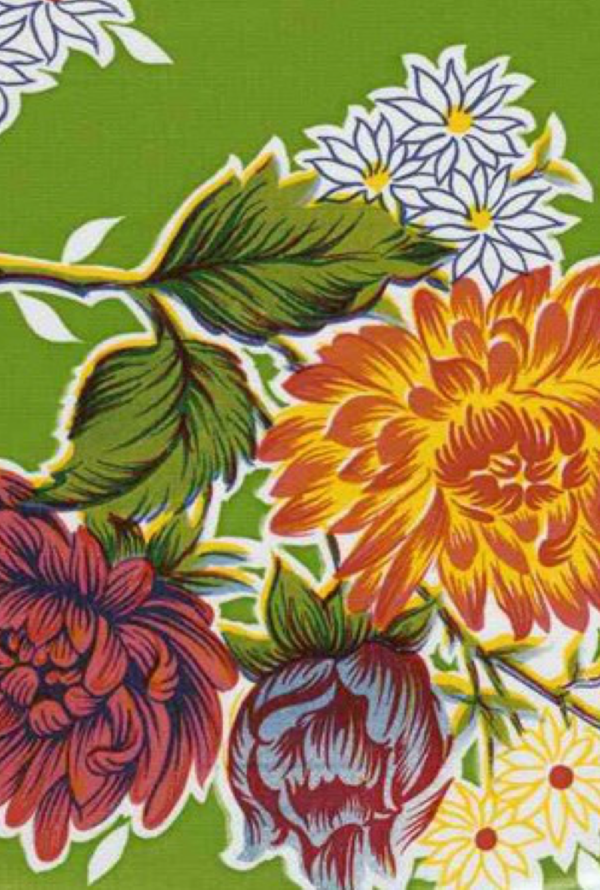 Oilcloth - Poly/Cotton Vinyl - Mums - Green