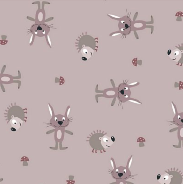 Avalana Cotton/Spandex Jersey - Rabbits and Hedgehogs - Light Rose *IMPERFECT*