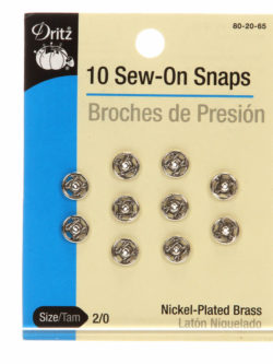 Dritz Sew-on Snaps - Nickel 10pc sizes 2/0