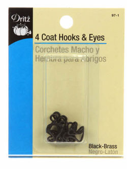 Coat Hook & Eye Closures - 4 Pack - Black