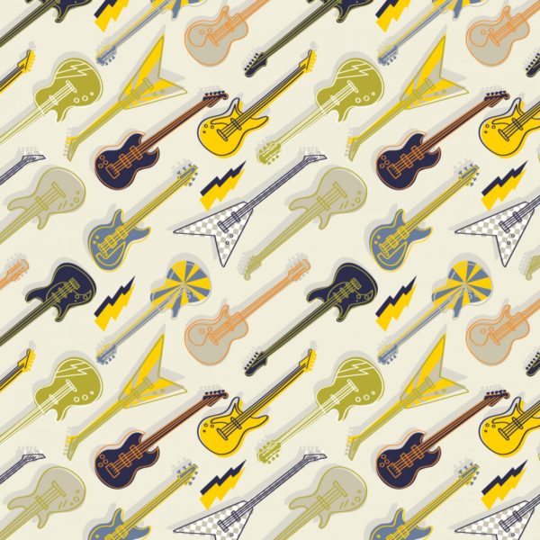 Quilting Cotton - Rock On - Amped Up Guitars - Cream