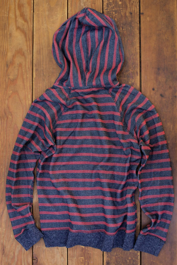 Deadstock Organic Cotton French Terry - Denim/Oxblood Stripe