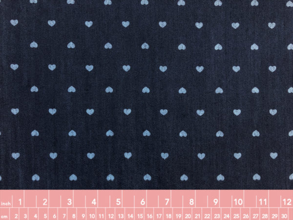 Printed Cotton/Spandex Denim - Blue Hearts
