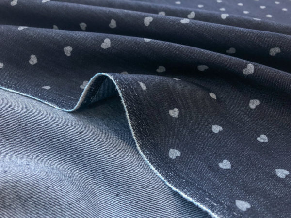 Printed Cotton/Spandex Denim - Blue Hearts