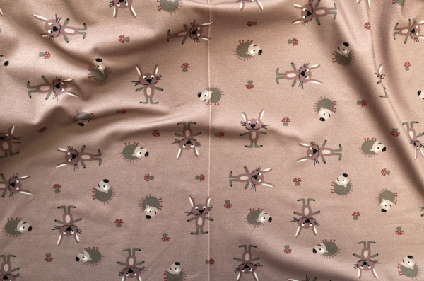 Avalana Cotton/Spandex Jersey - Rabbits and Hedgehogs - Light Rose *IMPERFECT*