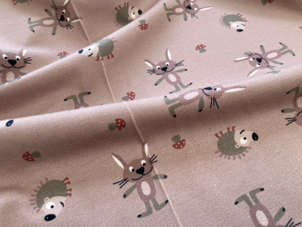 Avalana Cotton/Spandex Jersey - Rabbits and Hedgehogs - Light Rose *IMPERFECT*