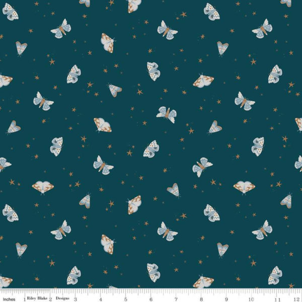 Quilting Cotton - Camp Woodland - Moths - Denim