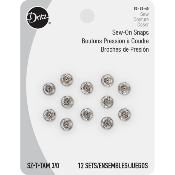 Dritz Sew-on Snaps - Nickel - Size 3/0