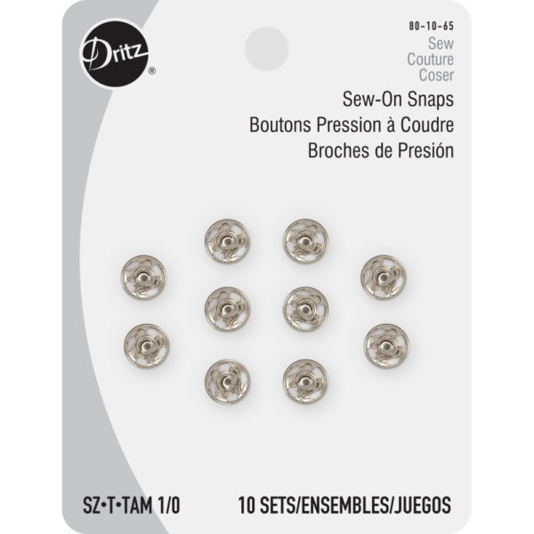 Dritz Sew-on Snaps - Nickel - Size 1/0