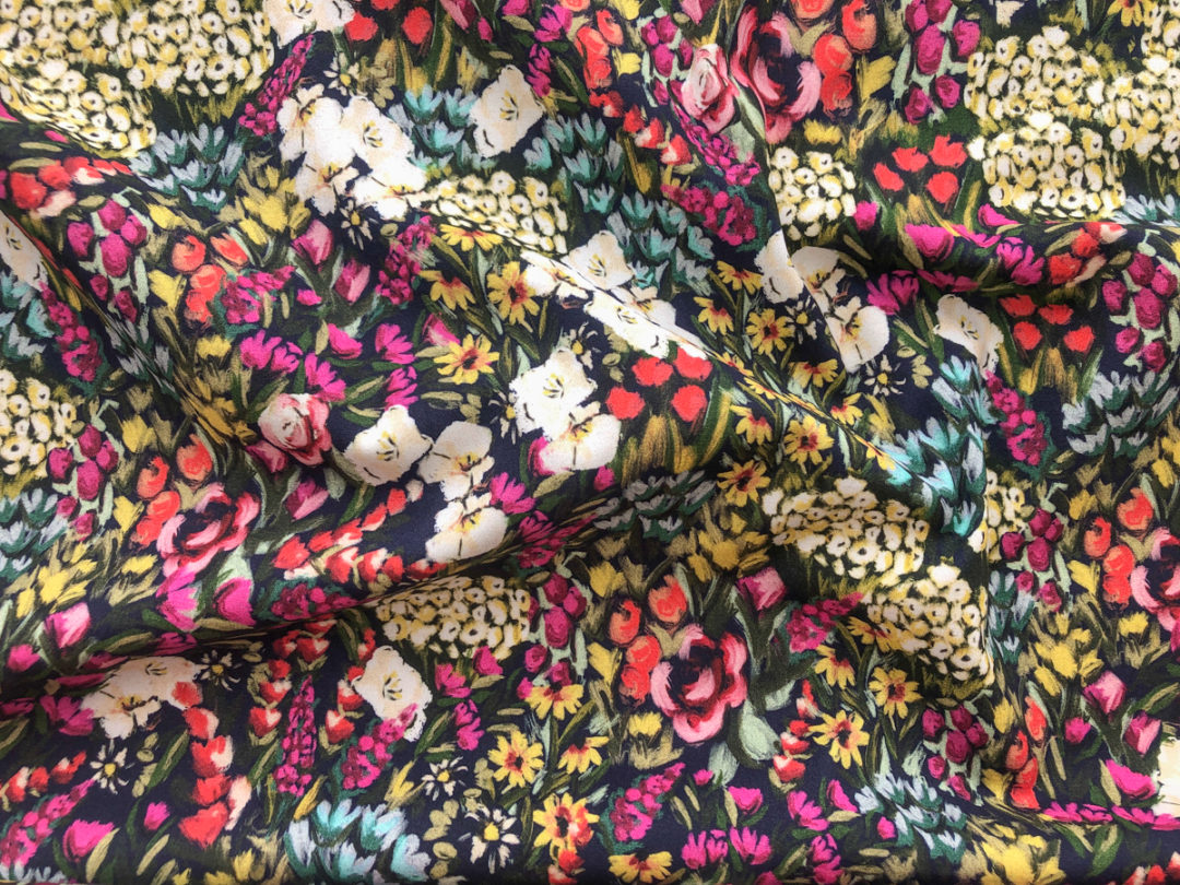 Italian Cotton/Viscose Stretch Sateen - Garden Blooms - Stonemountain ...