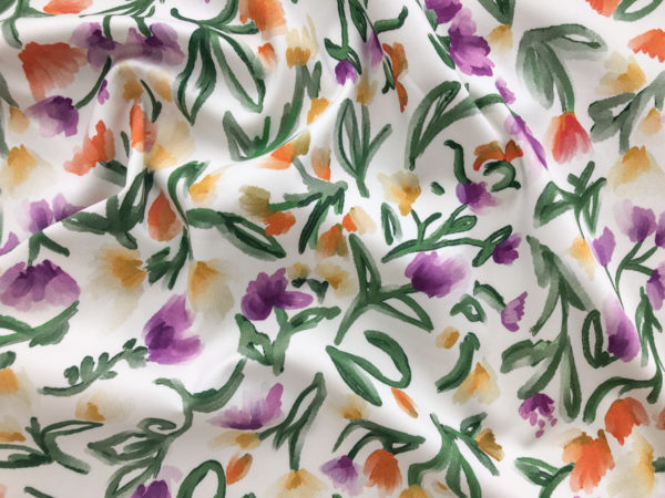 Italian Cotton/Viscose Stretch Sateen - Painted Tulips