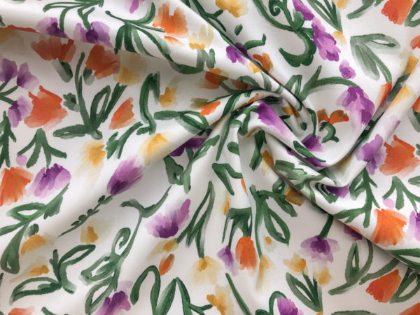 Italian Cotton/Viscose Stretch Sateen - Painted Tulips