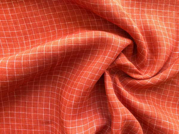 Yarn Dyed Linen - Mini Check - Papaya