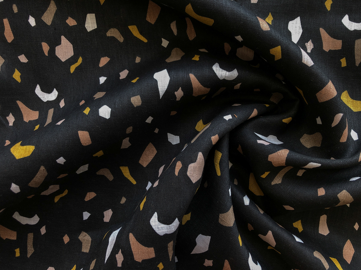 Printed Linen - Terrazzo - Black - Stonemountain & Daughter Fabrics