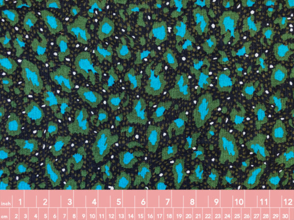 Italian Viscose/Silk Crinkle Chiffon - Turquoise Leopard Print