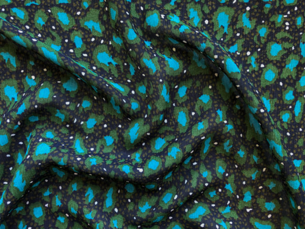 Italian Viscose/Silk Crinkle Chiffon - Turquoise Leopard Print