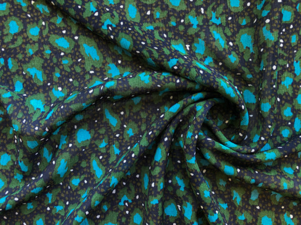 Italian Viscose/Silk Crinkle Chiffon - Turquoise Leopard Print