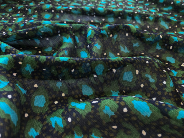 Italian Viscose/Silk Crinkle Chiffon - Turquoise Leopard Print