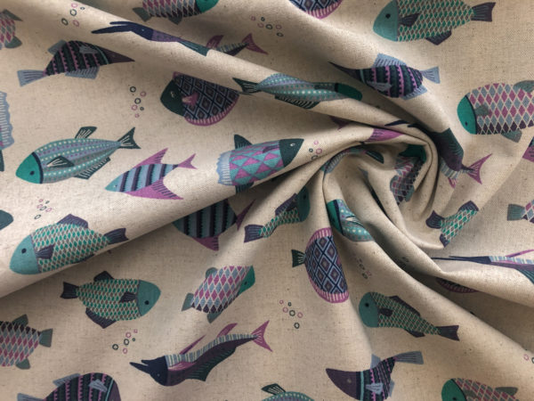 Kokka - Cotton/Linen Canvas - Fishes - Green