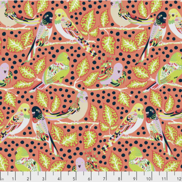 Quilting Cotton - Earth Made Paradise - Budgie Boogie - Coral