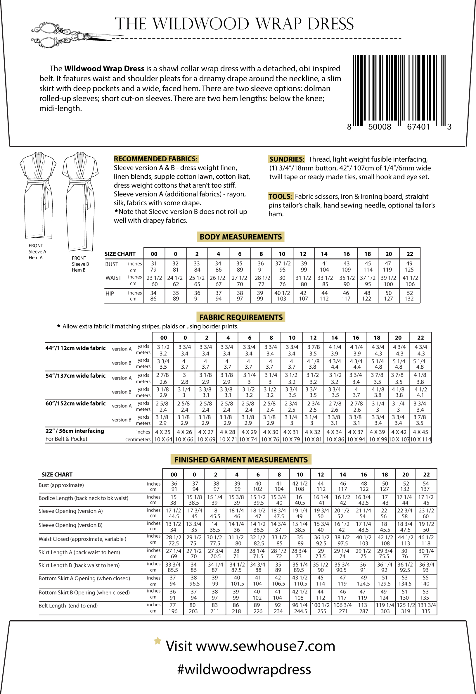 Sew House Seven Wildwood Wrap Dress 00-22 - Stonemountain & Daughter ...