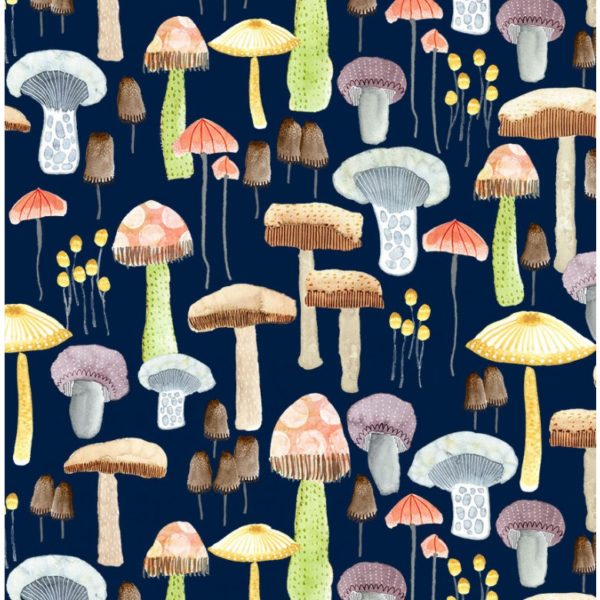 Quilting Cotton - Be Kind to Everything That Grows - Mellow Mushrooms - Navy