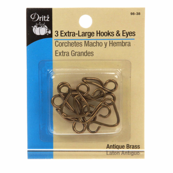 Dritz Extra Large Hooks & Eyes - Antique Brass