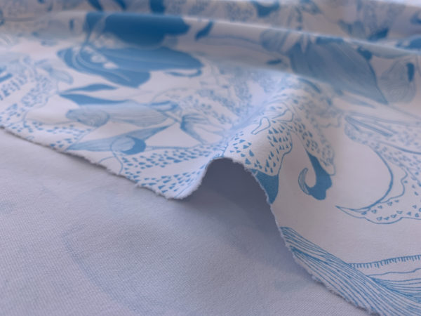 Polyester/Lycra Activewear Knit - Lilies - Sky Blue