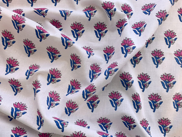 Indian Block Print Cotton - Pink/Blue Lotus